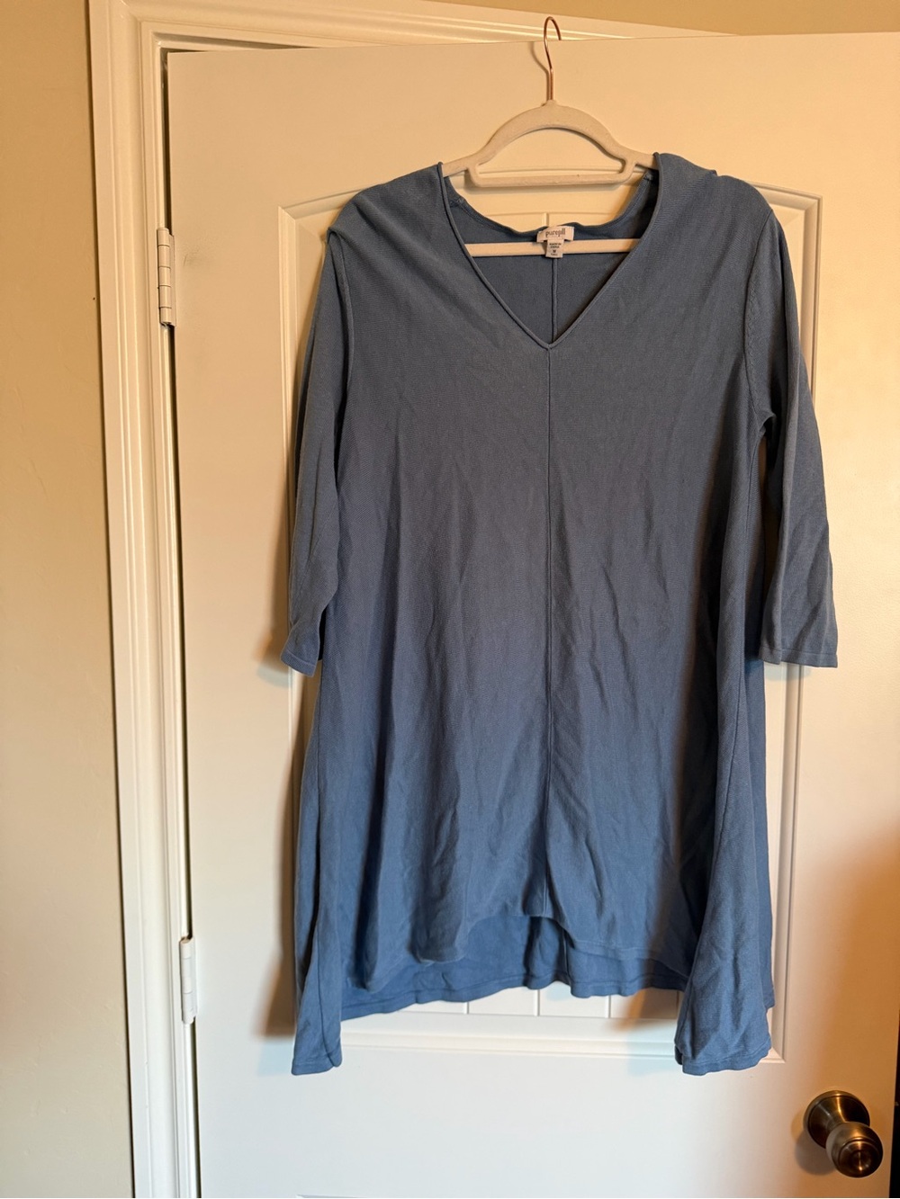 Pure Jill J.Jill M Tall Blue V-Neck Hi Low Tunic Top 3/4 Sleeve